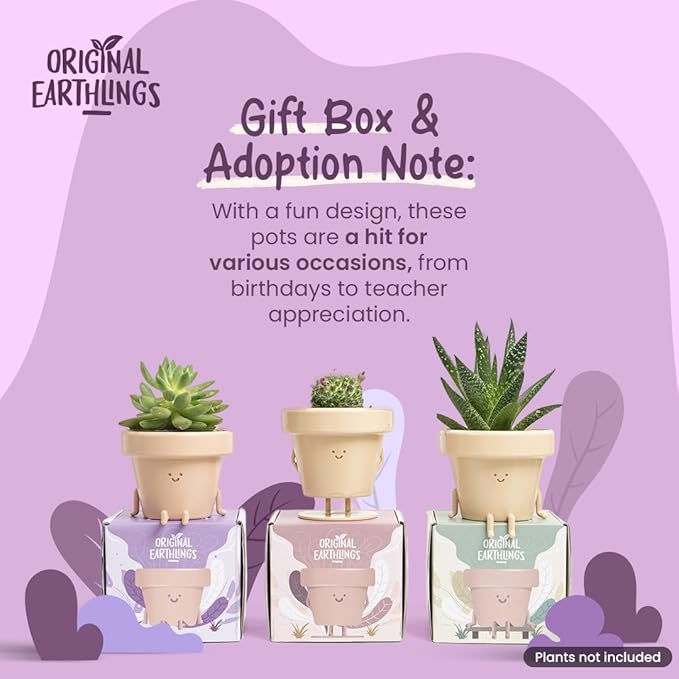 Original Earthlings Legs Out Pot - 3.5 Inch Cute Plant Pot - Plastic Funny Planter with Drainage, Unique Cactus Plant Lover Gift, Succulent Face Flower Pot, Desk Plant, Table Top Decor, & Home Gifts