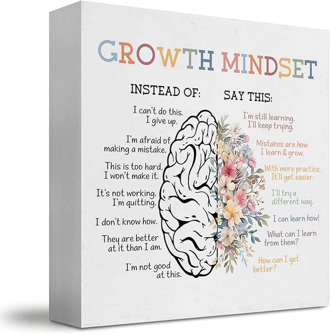 Mental Health Gifts Office Decor, Growth Mindset Therapist Office Motivational Desk Sign, Counseling Office Must Haves, Positive Affirmations Decorative Accessories Inspirational Tabletop Decor, psychologist gifts, 5x5 Inch