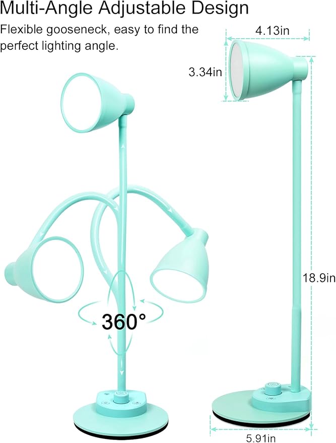 BOHON LED Desk Lamp with USB Charging Port, 3 Color Modes Fully Dimmable Reading Lamp, Auto Dimming Task Lamp, Flexible Gooseneck Table Light for Office Dorm Bedside, Adapter Include, Teal