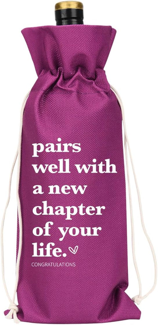 XFW Purple Funny New Chapter Wine Bag New Beginnings Gifts for Women Men Farewell Gifts for Friends Going Away Gifts for Coworkers Women Men Moving Away Gifts for Friends New Teacher Gifts