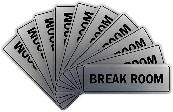 Standard Break Room Door or Wall Sign - Silver - Large 10 Pack