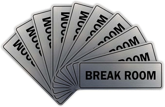 Standard Break Room Door or Wall Sign - Silver - Medium 10 Pack
