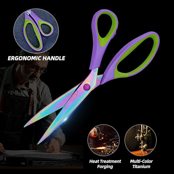 Titanium Coating Sewing Scissors Bundle, Professional Fabric Scissors Set, Ultra-Sharp Stainless Steel Blades, Ergonomic Handle, Great for Tailor, Embroidery, Craft, 9.1"/8.4"/5.5"/4.4"