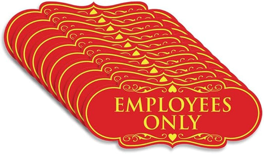 Designer EMPLOYEES ONLY Sign | Easy Installation | Office or Business Signs | Workplace Safety - Red/Yellow - Small (10 Pack)