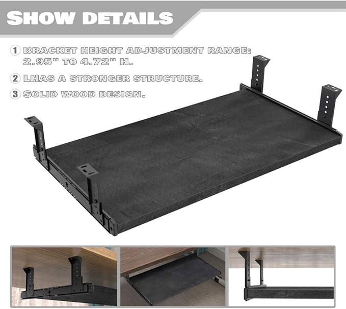 FRMSAET Furniture Accessories Office Product Suits Hardware 20/24/30 inches Keyboard Drawer Tray Wood Holder Under Desk Adjustable Height Platform(24 inches, Black Rock)