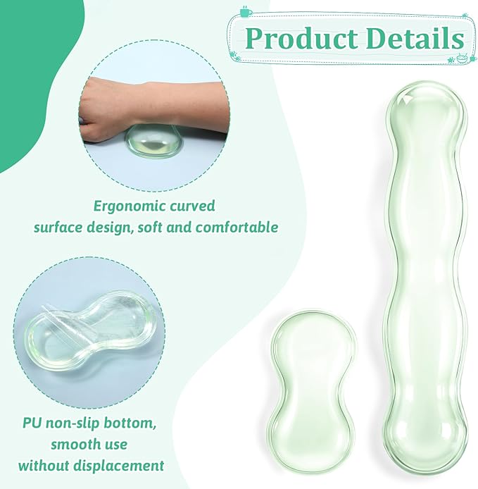 Clear Gel Wrist Rest for Keyboard Silicone Ergonomic Anti Slip Mouse Pad Computer Wrist Rest Support for Keyboard Relieve Office Typing or Gaming Wrists Pain, Light Green