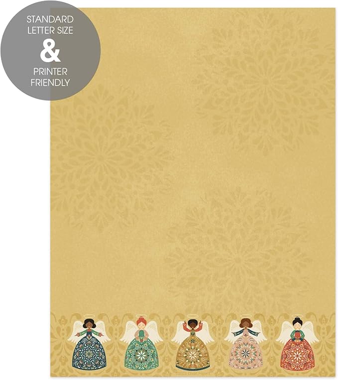 Folk Angel Letterhead / 50 Sheets / 8.5" x 11" Festive Christmas Holiday Illustrated Paper/Decorative Religious Winter Stationery Letterhead