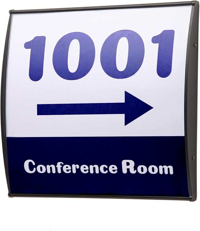 Sturdy Elegant Black Aluminum Wall Mount Name Plate Holder, Office Business Door Curved Sign Holder with Adhesive Tape, 8” X 8” - Plastic Film Included, Paper Inserts NOT Included