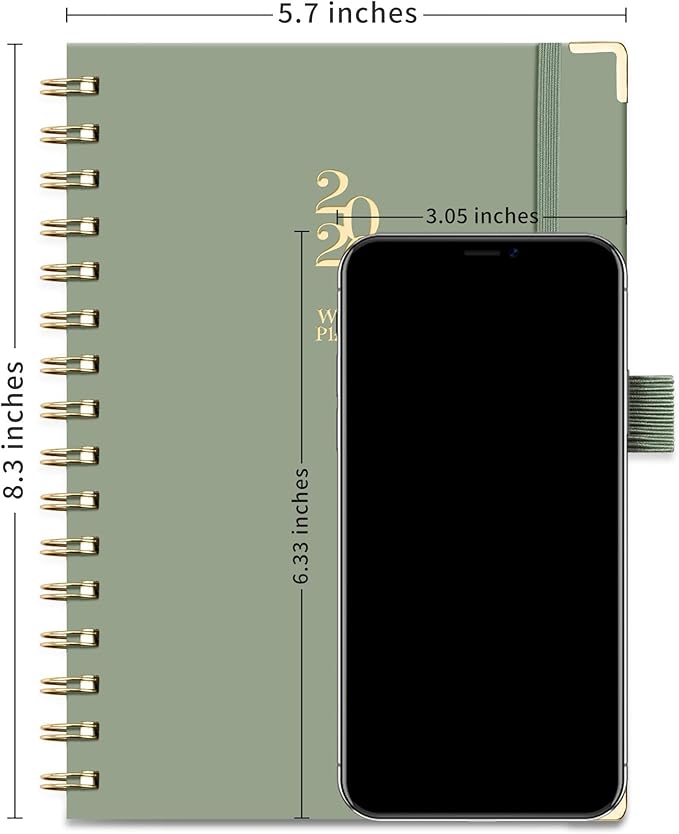 2026 Planner, Weekly and Monthly, A5 Size (5.7" x 8.3"), Jan 2026 - Dec 2026, Calendar, To-do List, Agenda, 12-Month Tabs, Hardcover, 100 GSM Thick Paper, Spiral-bound (Light Green)