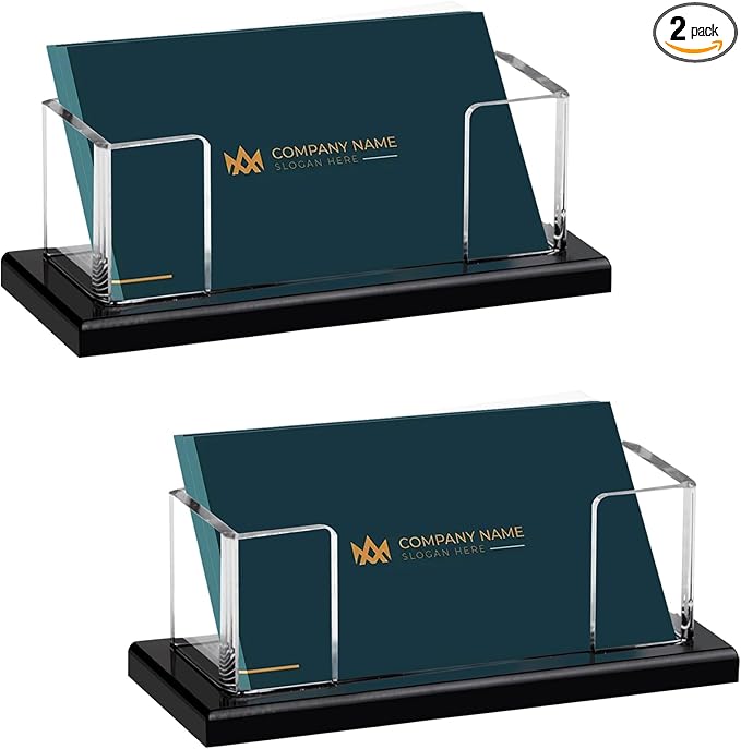 Weiai Acrylic Business Card Holder Stand for Desk, 2 Pieces Modern Black Base Business Card Organizer Display