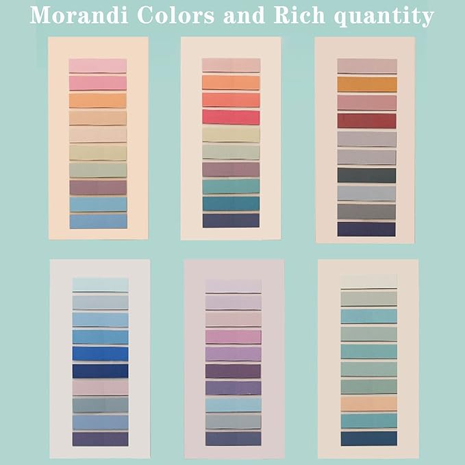 ELII 1200pcs Sticky Tabs Page Markers,Morandi Sticky Note Tabs Colored Writable and Repositionable Book Flags Tabs Strip Index Tabs,Page Tabs