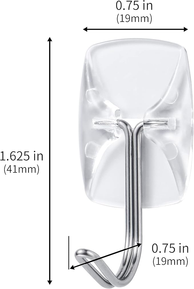 20 Small Hooks+24 Removable Strips, Clear Wire Hanger Hooks, Damage-Free Utility Hooks, Heavy Duty with Adhesive Strips, No Tools Wall Hook for Hanging, Value Pack