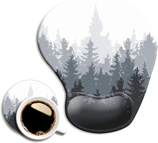 Ergonomic Mouse Pad with Wrist Support and Coaster,Mouse Pads with Non-Slip PU Base for Home Office Working Studying Easy Typing & Pain Relief Forest Pattern
