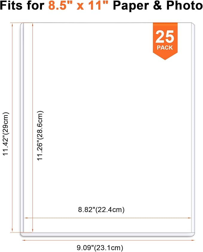 Ndsox 25 Pack 8.5" x 11" Rigid Print Protectors Clear Hard Plastic Sheet Protectors Top Loading for Birth Certificates, Documents, Posters, Photos, Meuns, Heavy Duty No-Hole Plastic Document Sleeves