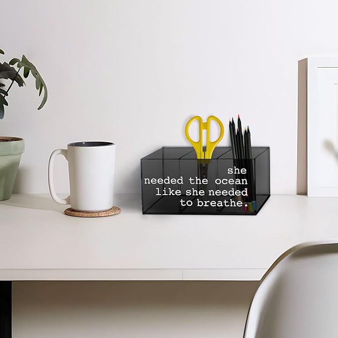 Ocean Themed Gifts Pen Pencil Holder for Desk, Ocean Beach Gifts for Women Makeup Brush Holder, Gifts for Beach Lovers Acrylic Pen Pencil Holder Organizer for Home Office Desk Accessories