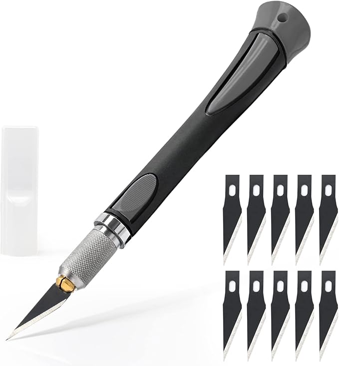 EHDIS Precision Hobby Knife Set Utility Craft Knife Kit with 10PCS Blades for Art, Working-Stencil, Scoring, Scrapbooking, Architecture Modeling, Crafting-Grey