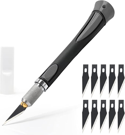 EHDIS Precision Hobby Knife Set Utility Craft Knife Kit with 10PCS Blades for Art, Working-Stencil, Scoring, Scrapbooking, Architecture Modeling, Crafting-Grey