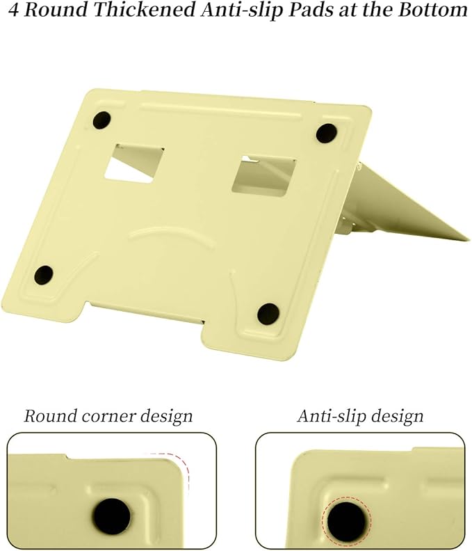 MSDADA Desk Book Stand Metal Reading Rest Book Holder Adjustable Cookbook Documents Holder Portable Sturdy Bookstands for Recipes Textbooks Tablet Music Books with Page Clips (Light Yellow)