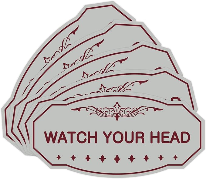 Signs ByLITA Victorian Watch Your Head Sign (Light Grey/Burgundy) - Small 5 Pack