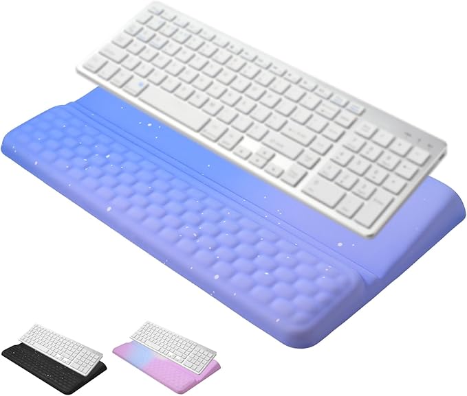Ergonomic one-Piece Computer Keyboard Stand with Wrist Rest for Desktop Offers Two Support Angles. Silky Lycra Surface and Memory Foam Comfortable Hand Support (Purple Star)