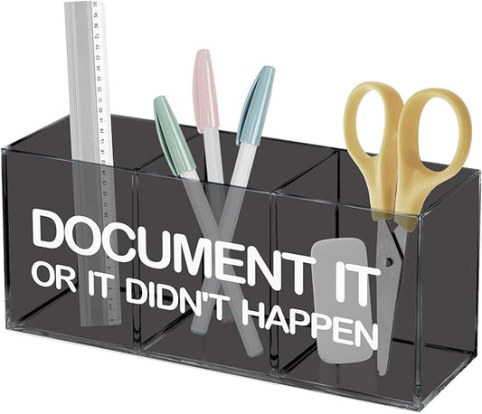 Funny Office Gifts Pen Holder for Desk, Human Resources Gifts, HR Gifts Pencil Holder, Document It or It Didn't Happen Acrylic Pen Pencil Holder Organizer for Office Desk Accessories