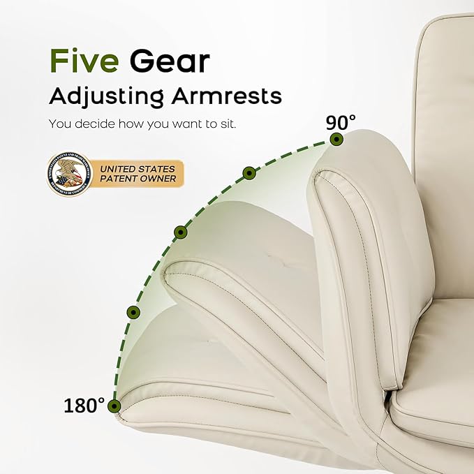 Criss Cross Chair with Armrests & Wheels, PU Leather Vanity Chair, Comfortable Adjustable Swivel Computer Office Desk Chairs for Home, Make Up, Bed Room (Cream White)