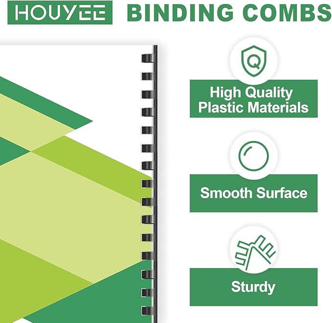 HOUYEE 5/16 Inch Plastic Binding Comb 19 Ring, 40 Sheet Capacity, Letter Size Black Comb Binding Spines (100 Pack)