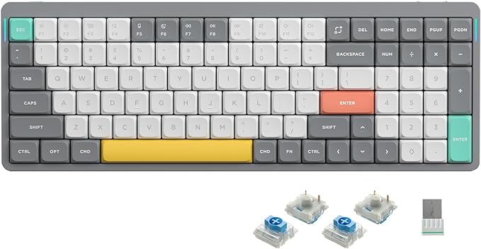 nuphy Air96 V2 Wireless Mechanical Keyboard,100 Keys Gaming Keyboard,Supports Bluetooth 5.1,2.4G and Wired Connection,for PC/Laptop/Windows/Mac -Grey Gateron Blue Switch