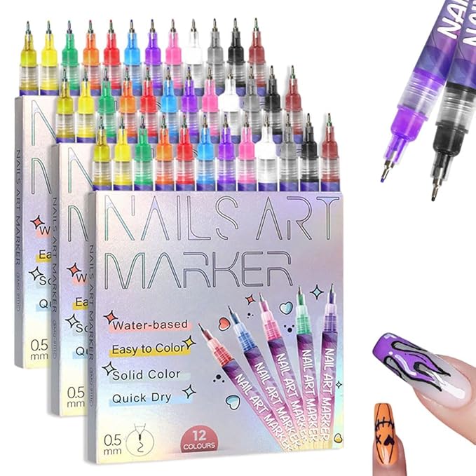 12 Colors Nail Art Pens Set, Nail Art Markers Polish Pen for 3D Nail Art, Drawing Painting Liner Brush for DIY Nail Art Beauty Adorn Manicure Tools (3 set)