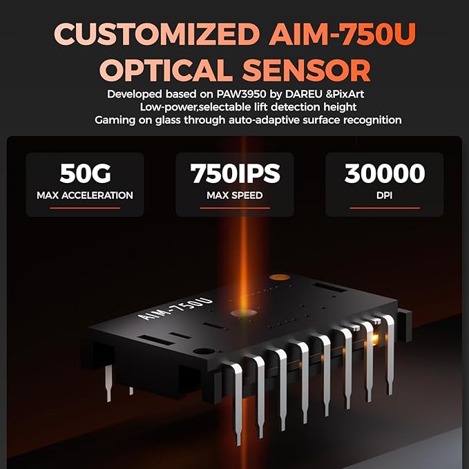 DAREU A950 Wing 8K Lightweight Wireless Gaming Mouse 1.23oz (35g), Custom PAW3950 30K Optical Sensor, Wired/Wireless Dual 8k Polling Rate, Symmetrical, 5 Programmable Buttons,70H Battery