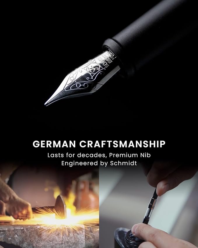 novium Hoverpen Future Edition - Luxury Fountain Pen & Rollerball Pen All-In Gift Box, Fine Nib, Futuristic Aesthetic, Aerospace Metal Made, Free Spinning Executive Pen, Gifts for Boss (Deep Black)