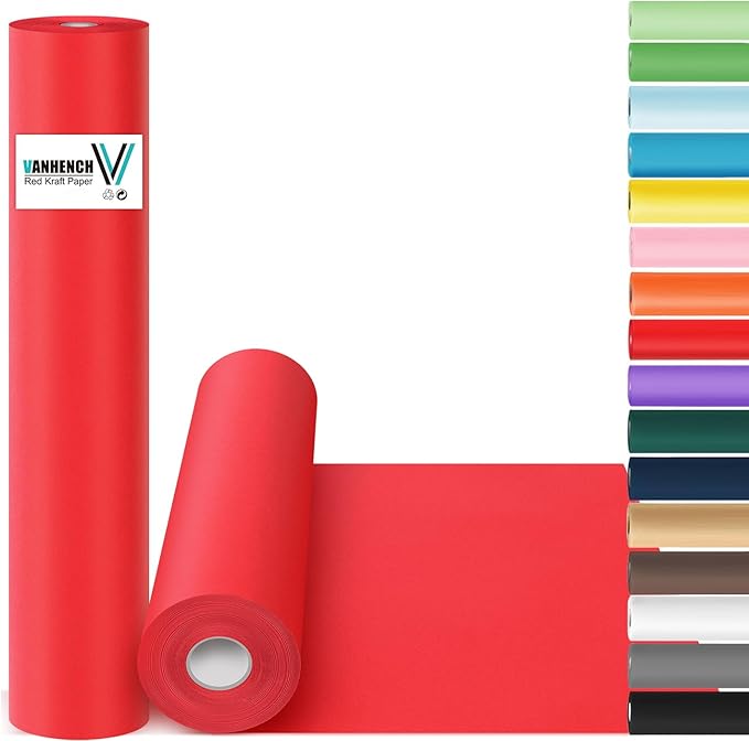 Vanhench Red Wrapping Paper Roll 17.5" x 760" (63') for Women Men Kids Girls, Solid Color Art Kraft Craft for Wedding, Birthday, Mothers Day Gifts, Bouquet Flower Poster Bulletin Board