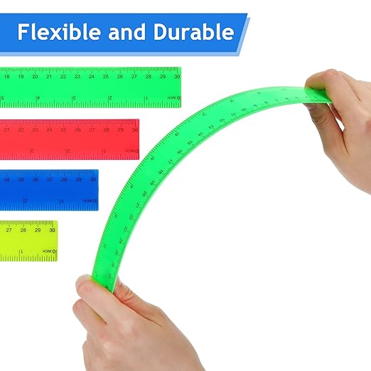 Zonon 500 Pcs 12 Inch Plastic Ruler Assorted Colors Rulers with Centimeters Millimeter and Inches Shatterproof Straightedge Bulk for Classroom School Home Office Kids