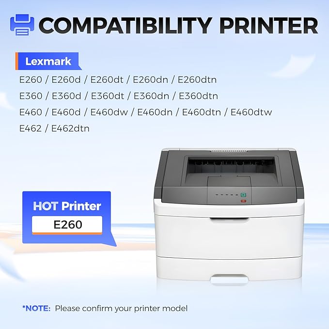 E260A11A Black Toner Cartridge with chip High Yield 1-Pack Replacement for Lexmark E260A11A Compatible with E260 E360 E460 E462 E260d E260dn E260dt E260dtn E360d E360dn E460d E460dw E462dtn Printer