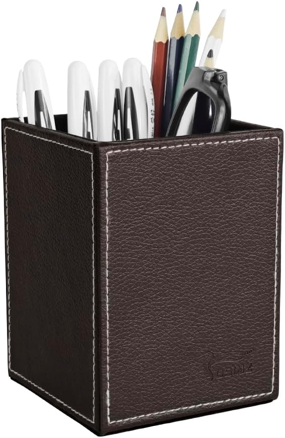 Pen Pencil Holder Cup Container PU Leather Desk Organizer Stand Decor Brush Scissor Holder Decoration Office Desk Home School