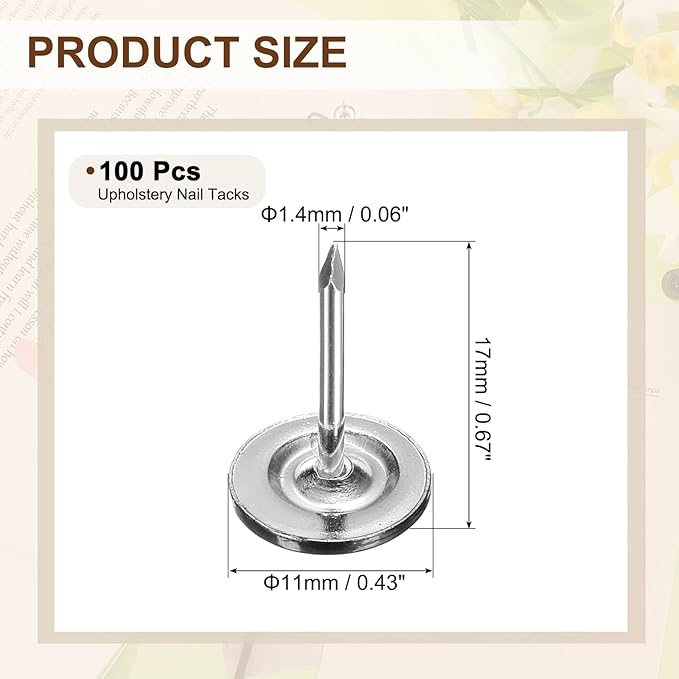 uxcell 100Pcs Upholstery Tacks, 11mmx17mm Flat Head Thumb Tack Decorative Furniture Nails Push Pins for Furniture Sofa Headboards, Black