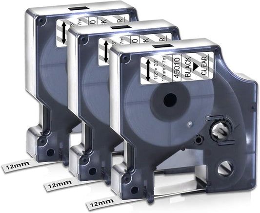 BOYEEZON Compatible D1 Clear Tape Replacement for DYMO D1 Label Tape 45010 S0720500 Clear 12mm Labeling Refills for Dymo Labelmanager 160 360D 280 420P 450 Duo, 1/2 Inch x 23 Feet, 3-Pack