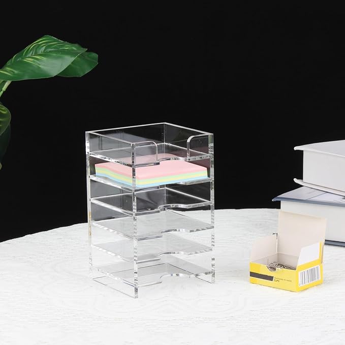 Acrylic Sticky Note Holder 6-Tiers, Adjustable Sticky Note Organizer for Desk Colorful, Desktop Multiple Self Stick Note Pad Holder for Office Home School Desk Accessories Stationery Supplies