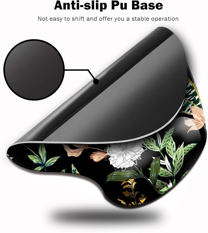 Dooke Ergonomic Mouse Pad with Wrist Support, Cute Mouse Pads with Non-Slip PU Base for Home Office Working Studying Easy Typing & Pain Relief Black Floral