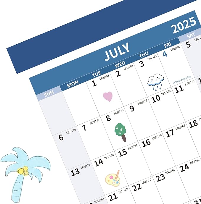 2025-2026 Wall Calendar 34.8" x 22.8" Large Vertical Yearly Wall Hanging Calenda with Julian Date from July 2025 to June 2026 Thick Paper Calendar 12 Month Annual Planner for Office Fridge(Blue)