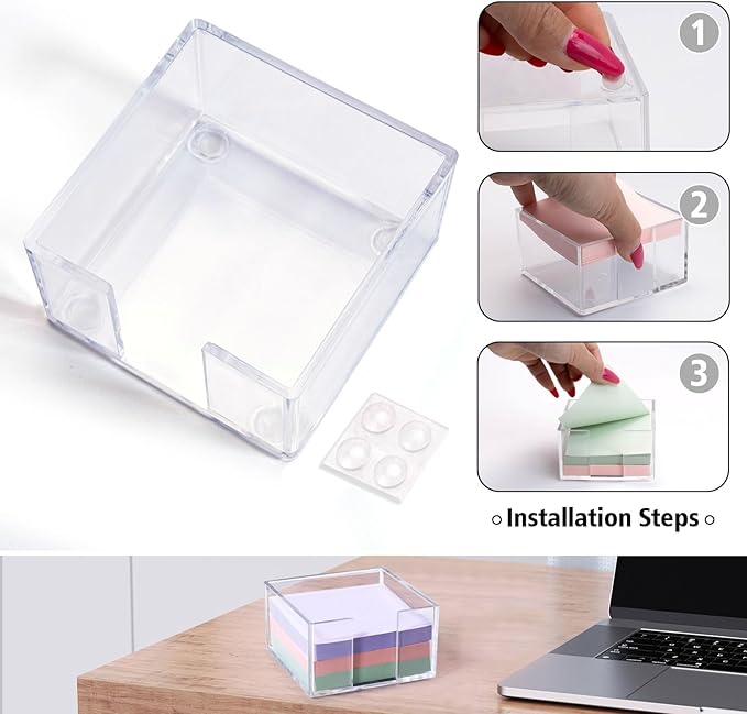 Acrylic Sticky Note Holder, 3 x 3 Clear Acrylic Notepad Holder, Crystal Notepad Organizer Notes Dispenser for School Dorm Home and Office