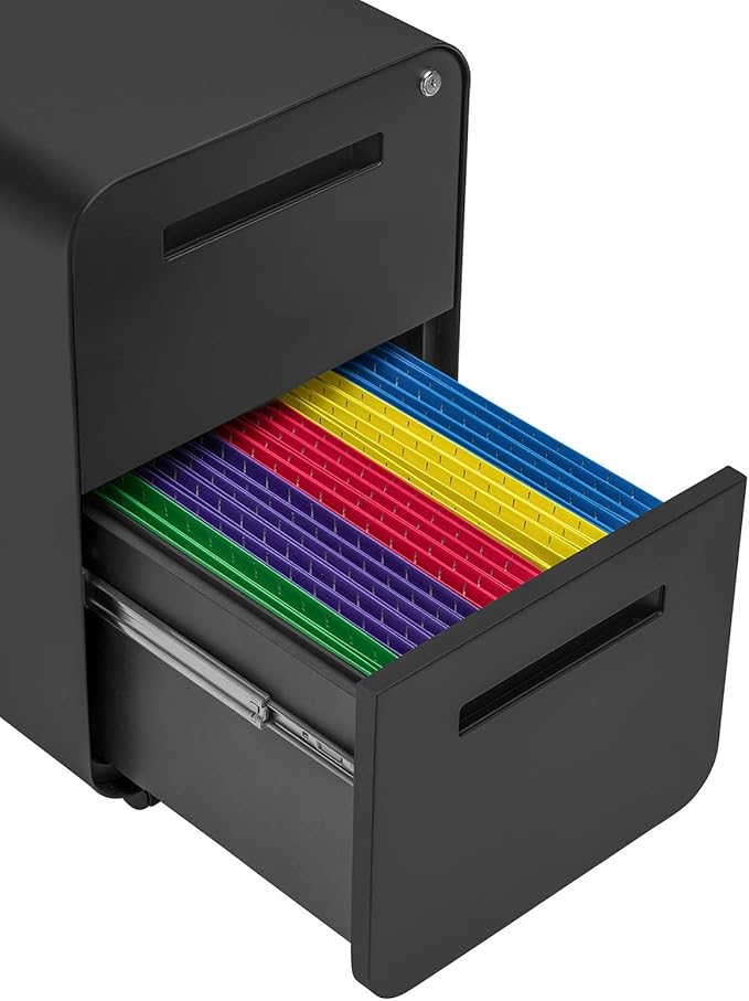 Laura Davidson Furniture Stockpile 2 Drawer Mobile File Cabinet with Lock - Under Desk Metal Filing Cabinet, Legal/Letter File Folders, Wheels and Stationary Feet, Pre-Assembled, Black