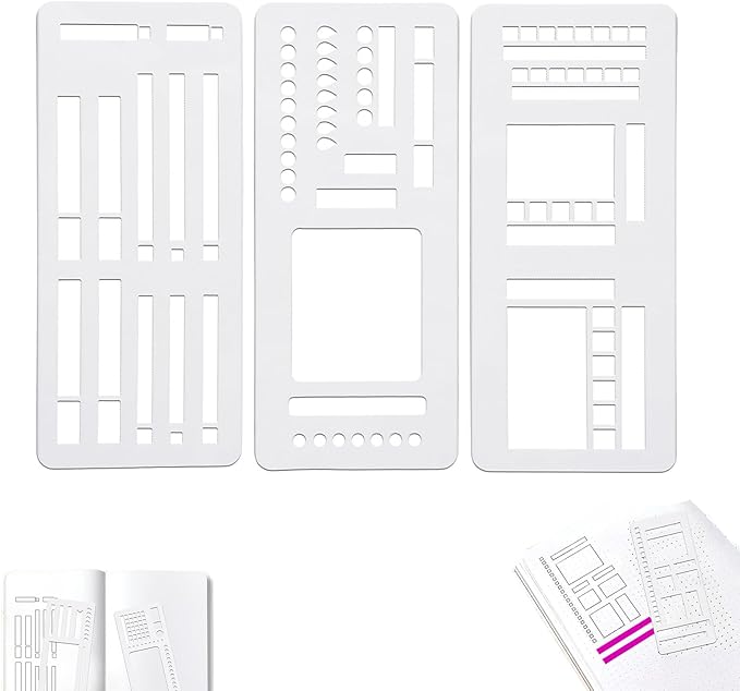 3 Pcs Journal Stencil Set-Handmade Flexible Record Template,Planner Tracker Template for Dotted Journals with 5mm Dot Grid