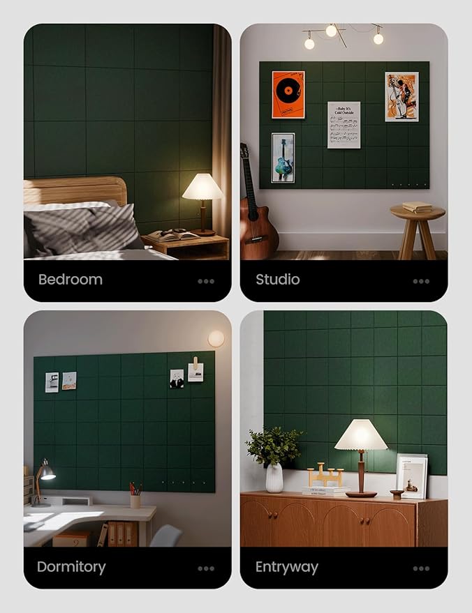 Large Felt Bulletin Board 48" x 36" Cork Board Alternative-12 Pack with 70 Safe Removable Adhesive Tabs, Cork Boards for Walls for Home Office Classroom Pin Board-Aurora Green