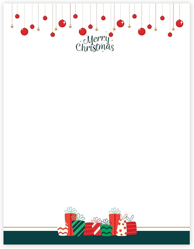 easykart labels Christmas Stationery Paper Letterhead Sheets 60 Pack Holiday Xmas Theme Design For Writing Letters Computer Office Notes & Printing Supplies Size 8.5" X 11"