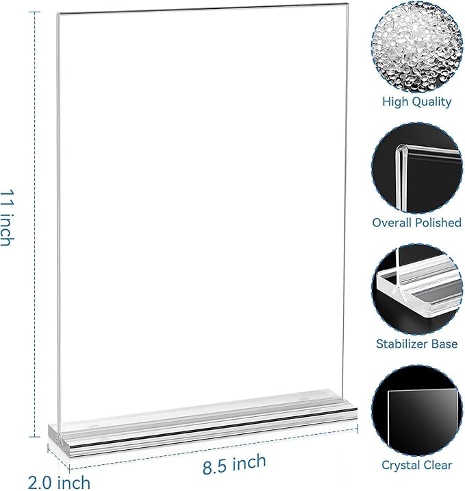 EHWINE Acrylic Sign Holder 8.5 x 11, 18 Pack Double-Sided Stand up Table Top Sign Holders, Clear Acrylic Picture Frame Menu Flyer Paper Holder Display Stand for Office Business Store Wedding Party