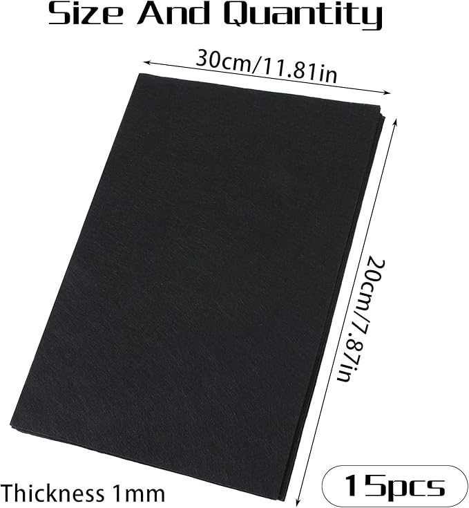 15 Pack Stiff Black Felt Fabric Sheets for Crafts, 11.81 x 7.87 Inches, Durable Craft Felt for DIY Projects, Sewing, and Decorative Accessories