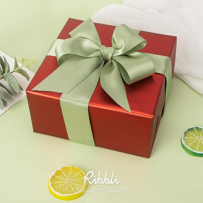 Ribbli Dusty Sage Satin Ribbon Double Faced Satin 1-1/2 Inch x Continuous 25 Yards-Sage Green Ribbon for Gift Wrapping Crafts Wedding Decoration Bows Bouquet Floral Arrangement