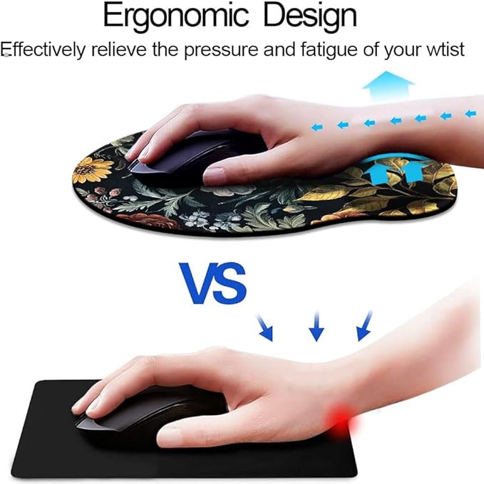 Ergo Comfort Gel Wrist Rest Mouse Pad-Ergonomic Office Mousepad with Wrist Support-Non-Slip, Design Desk Accessories Mat for Home&Game Decor Cute Floral
