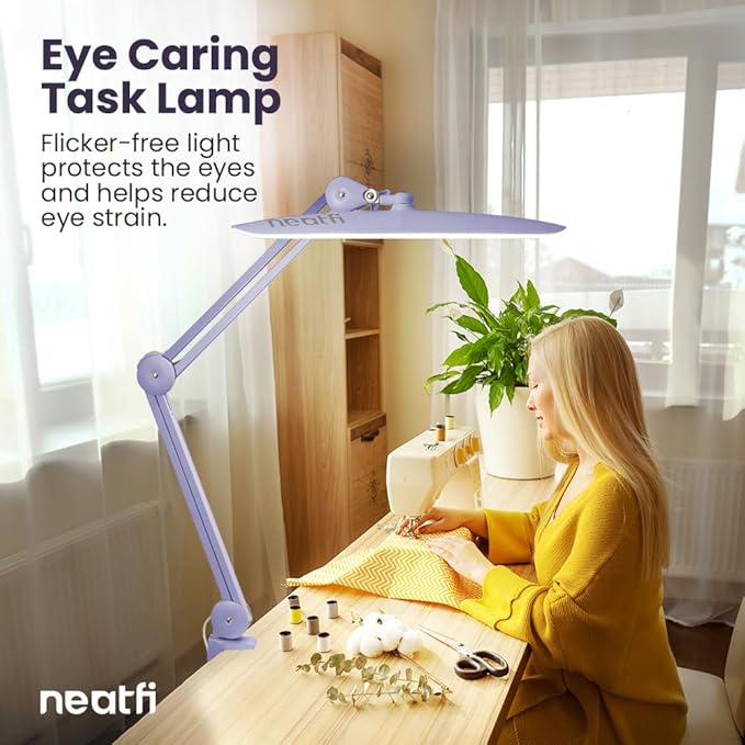Neatfi XL 2,200 Lumens LED Task Lamp, 20W, 182 Pcs SMD LED, Dimmable, 4 Level Brightness, 3 Light Modes, Desk Light for Home, Office, Workbench (CCT, Lavender)